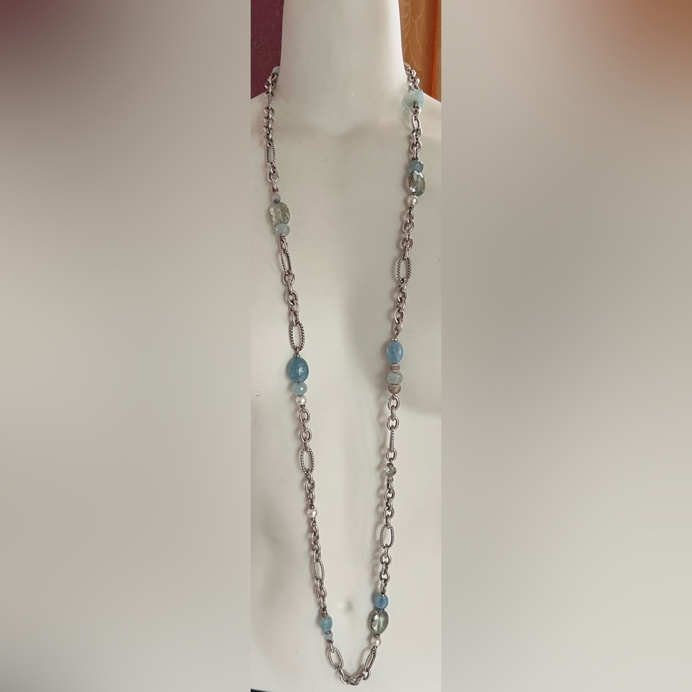 Gorgeous David Yurman 50” Pearl Bead & Chain Sterling Silver Necklace